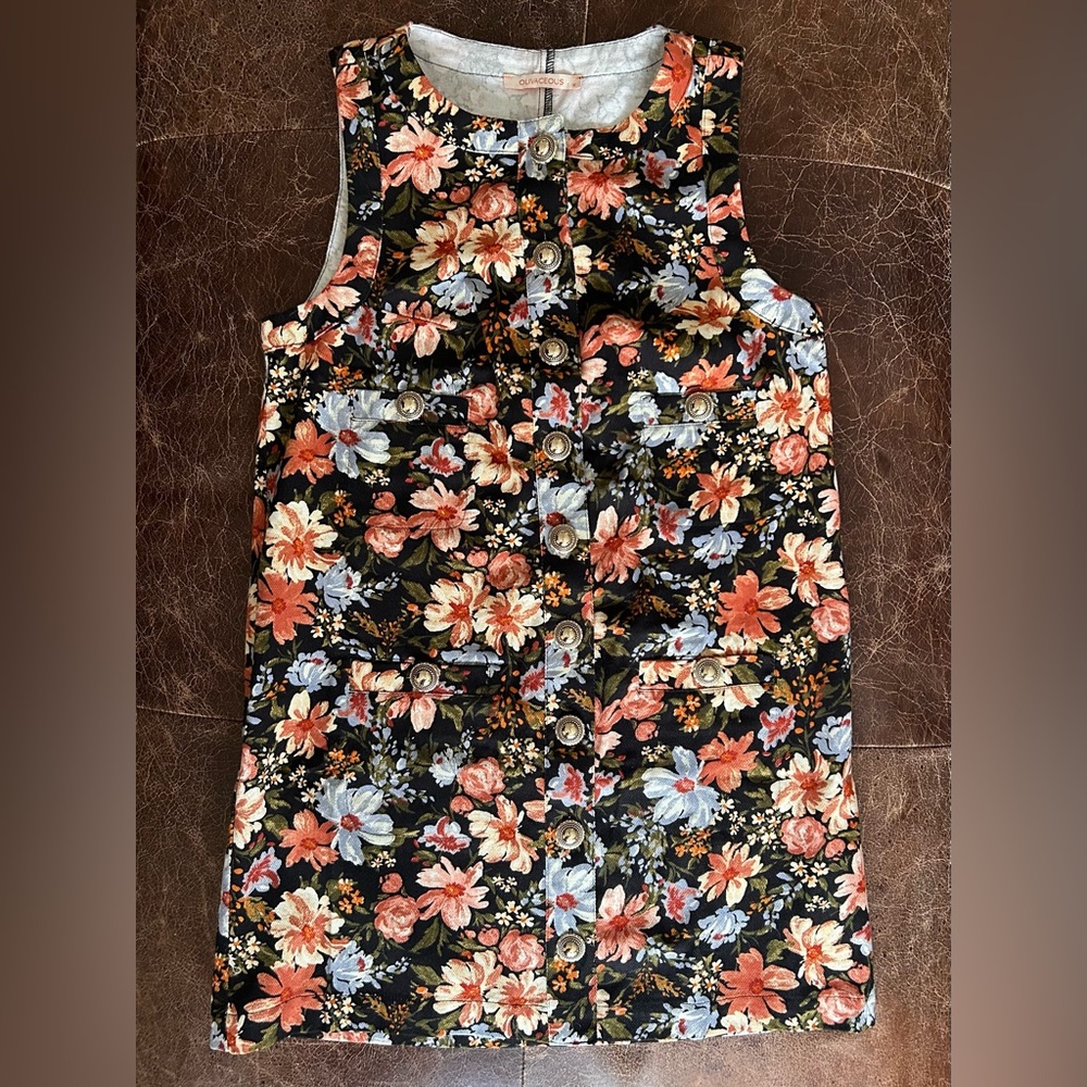 Olivaceous Floral Cotton Button-Down Sleeveless Shift Dress NWOT